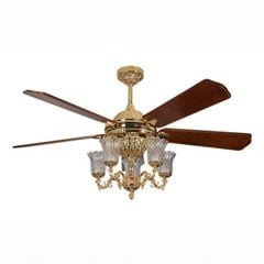 Quạt trần Đài Loan Luxaire Gold 5 cánh gỗ tự nhiên 152cm 62w DC bóng E14x5 chất liệu hợp kim đồng mạ màu vàng gold 24K 60514 - 5 - 152 - DC - có đèn