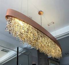 Đèn thả pha lê hình elip dài màu đồng hồng, dát vàng D1800*350 VLTHPL-210-D