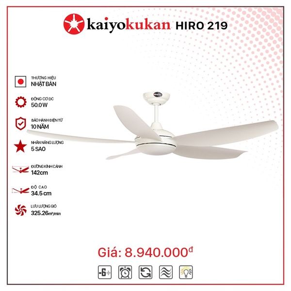 Quạt trần đèn Nhật Bản Kaiyo Kukan 5 cánh D142cm 50W DC HIRO 219