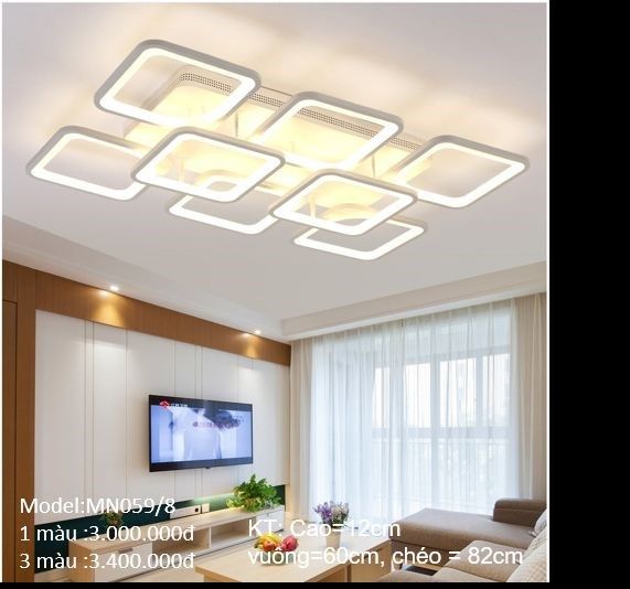 Đèn mâm mica chữ nhật 6+2 lá hình vuông 3M MN059LA8 VLDMMI-054-8