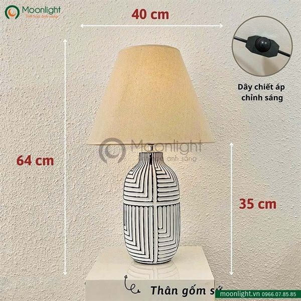 Đèn bàn thân gốm sứ màu trắng viền đen DS-TL1998B KT H64*40 E27 VLDBGM-057