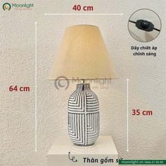 Đèn bàn thân gốm sứ màu trắng viền đen DS-TL1998B KT H64*40 E27 VLDBGM-057