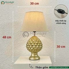 Đèn bàn thân gốm sứ hình búp sen vàng kiểu dáng cổ điển DS-TL9458 KT H48*30 E27 VLDBGM-055