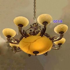Đèn chùm đồng bát đá tự nhiên 8 tay YN 008/8 VLCHDO-075-AA