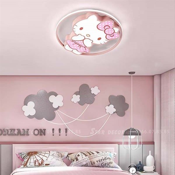 Đèn ốp trần trẻ em hình Hello Kitty hồng caro VLOPTE-017