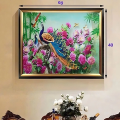 Đèn tranh led trang trí chim công 3 chế độ ánh sáng KT D60xH40cm PA6075, VLDETL-031