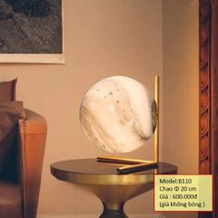 HT Đèn bàn trang trí thân vàng, chao thủy tinh vân chao 20cm (giá không bóng) B110 HTDBTR-002