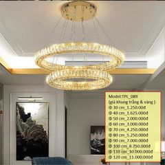 HT Đèn thả pha lê 2 vòng tròn pha lê 3 mặt KT D60*80 khung vàng TPL_089 HTTHPL-136-AV