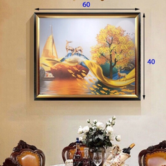 Đèn tranh led trang trí đàn cá vàng 3 chế độ ánh sáng KT D60xH40cm PA6067, VLDETL-033