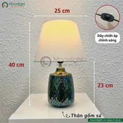 Đèn bàn thân gốm xanh cổ vịt tráng men cầu vồng chao vải DBG023 H40*25 E27 VLDBGM-031