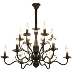 Đèn chùm hợp kim 12 tay chất liệu hợp kim mạ màu đen D82*46cm 12E14 1701/12 VLCHHK-054-12-BK