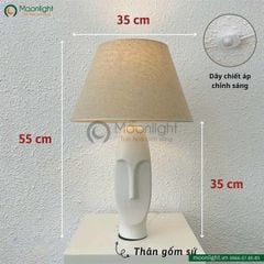 Đèn bàn thân gốm nghệ thuật hình mặt người trắng DBG013 KT H55*35 E27 VLDBGM-046