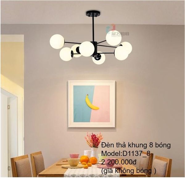 Đèn thả trang trí thân đen 8 bóng thủy tinh D1137B8 VLTHTR-040