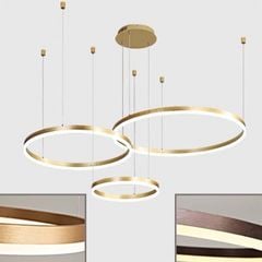 Đèn thả 3 vòng mica thân nhôm xước mạ màu vàng gold, lắp chân chung, G5 Gold D40*60*80 VLTHVO-005-AA