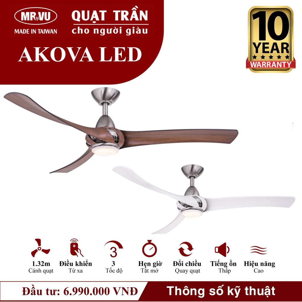 Quạt trần đèn Mr.Vu AKOVA 3 cánh 1m32 80W AC