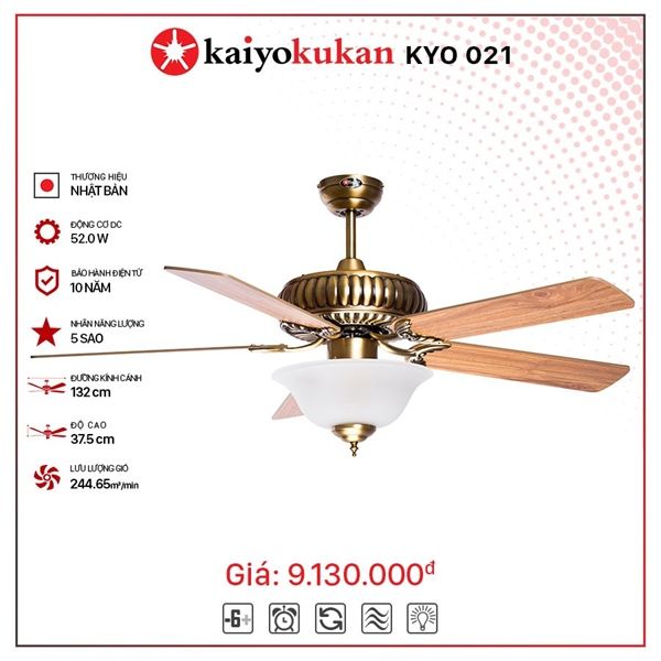 Quạt trần đèn Nhật Bản Kaiyo Kukan 5 cánh D132cm 52W DC KYO 021 LED