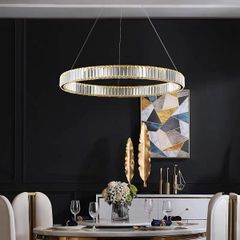 Đèn thả pha lê tròn mỏng khung vàng bản D600 76x22 TPLTMD600 VLTHPL-044