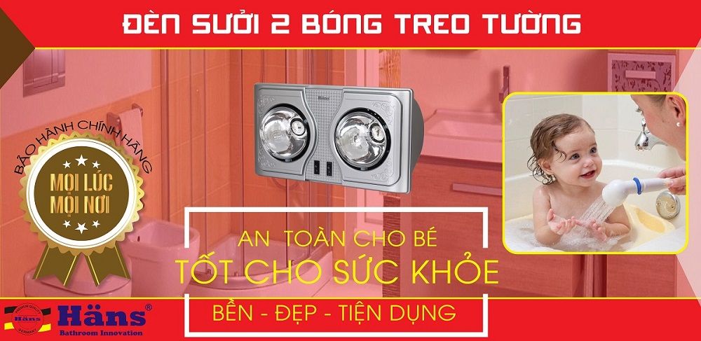 Đèn sưởi nhà tắm 2 bóng treo tường HANS dùng công tắc H2B