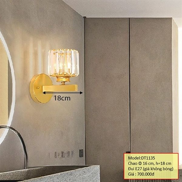 HT Đèn tường pha lê khung màu vàng chao 16cm, h=18cm đui e27 (giá không bóng) DT1135 HTDTPL-010-YE
