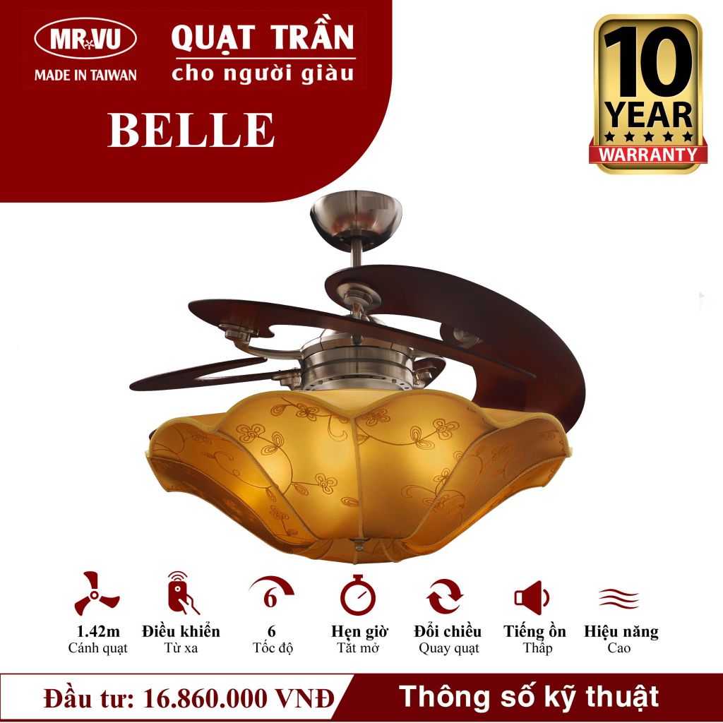 Quạt trần đèn thu cánh Mr.Vu BELLE 5 cánh 1m42 120W AC