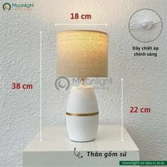 Đèn bàn thân gốm màu trắng viền vàng chao vải DBG008 KT 38*18 E27 VLDBGM-049