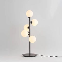 HT Đèn bàn trang trí thân đen, 5 bóng chao thủy tinh trắng đục B125 HTDBTR-033