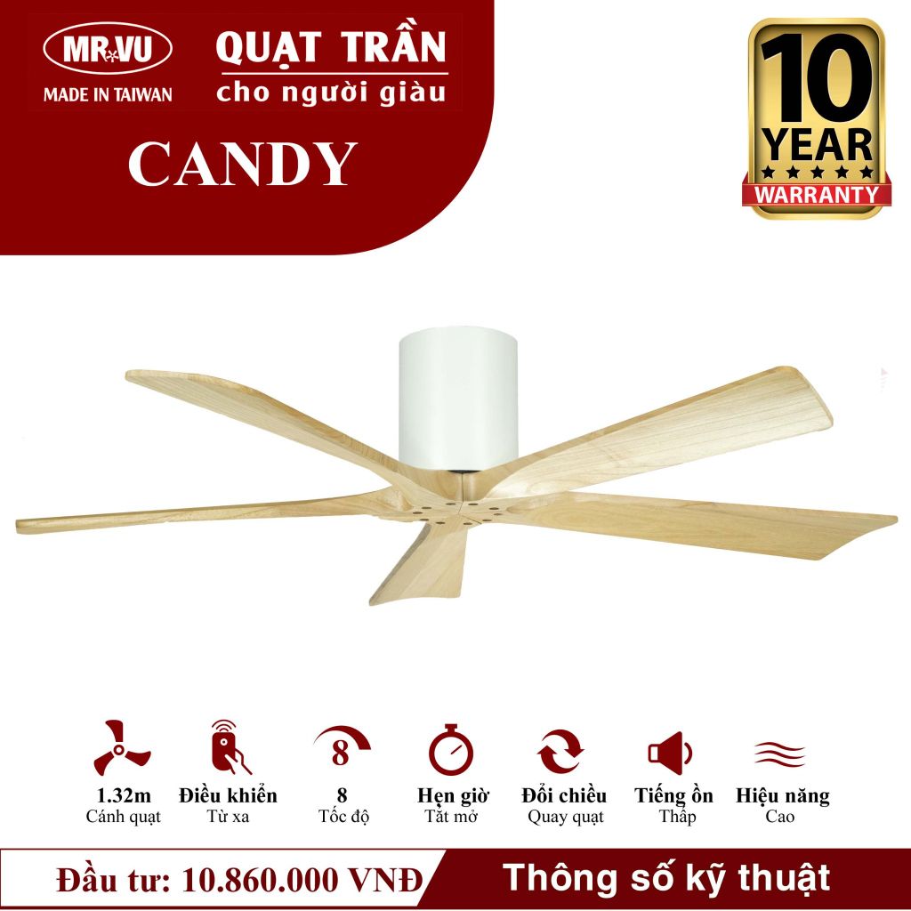 Quạt trần Mr.Vu CANDY 5 cánh 1m32 43W DC