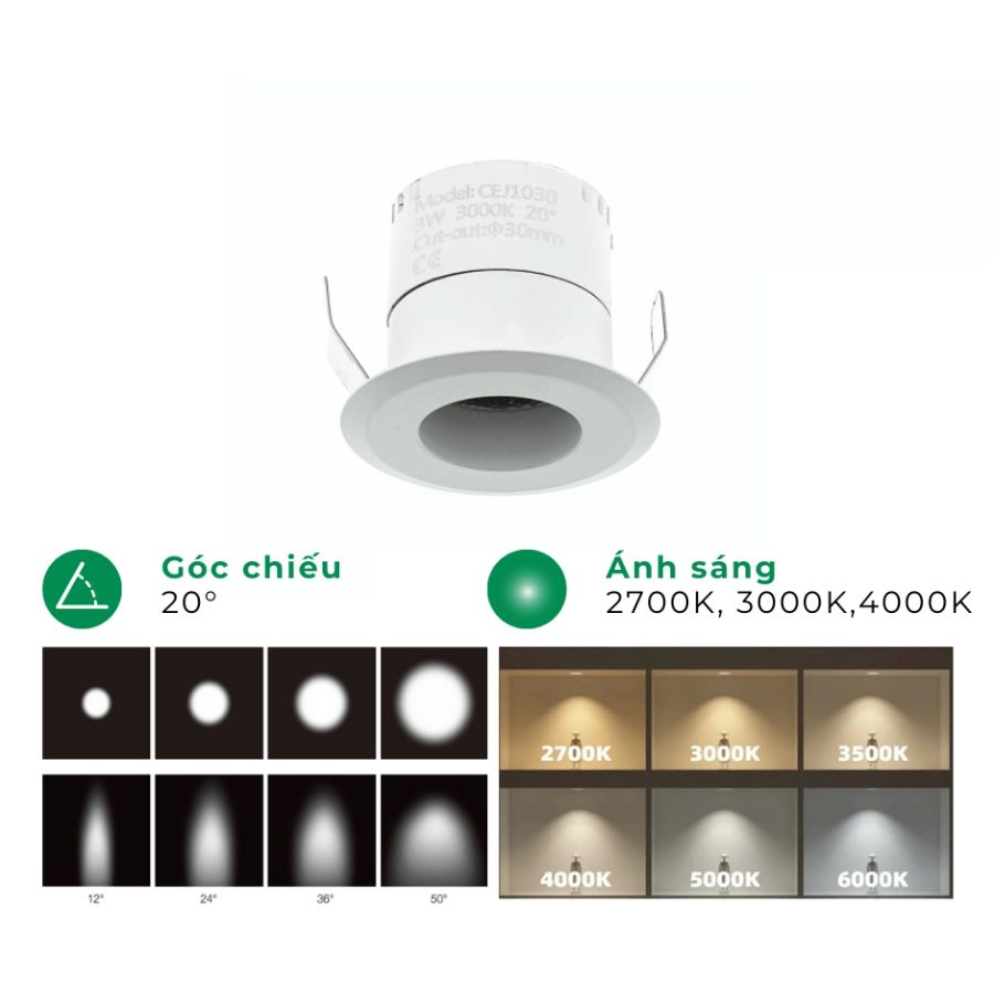 Đèn led âm trần spotlight 3W ELV CEJ1030