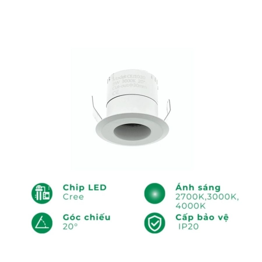 Đèn led âm trần spotlight 3W ELV CEJ1030