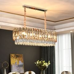 Đèn thả pha lê trắng hổ phách khung dài D1200 8039D1200 VLTHPL-026-D-1m2-YE