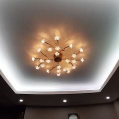 HT Đèn mâm pha lê 24 bông hoa, khung vàng D600mm, H=150mm bóng led cắm (giá không bóng) D982/24-YE HTDMPL-162-AC