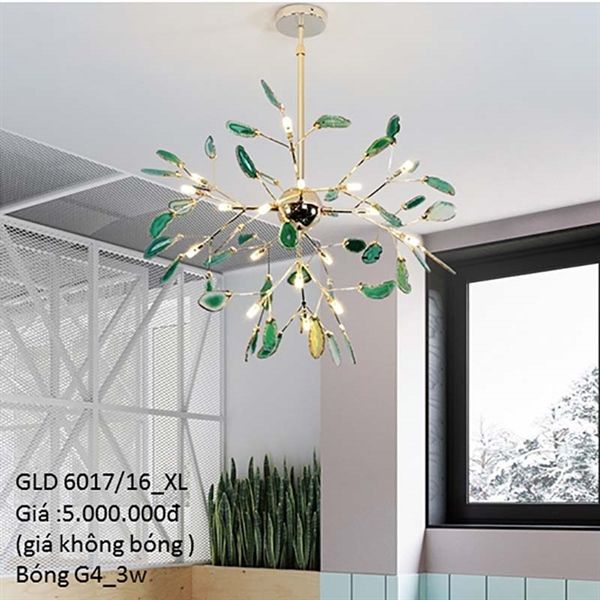 HT Đèn thả trang trí 16 lá xanh lá bóng G4_3W (giá không bóng) GLD 6017/16_XL HTTHTR-019-XL