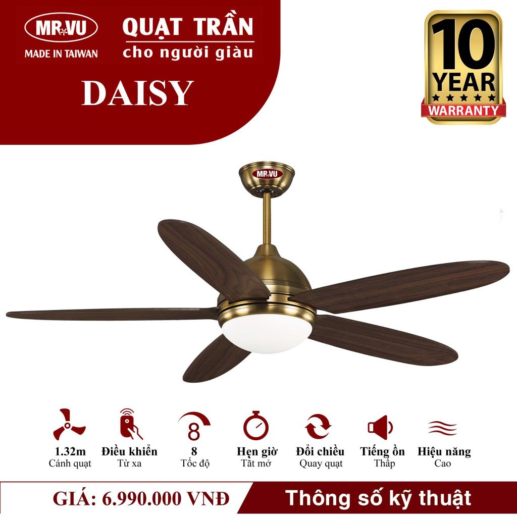 Quạt trần đèn Mr.Vu DAISY 5 cánh 1m32 30W DC