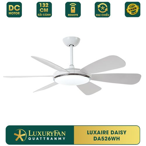 Quạt trần đèn Đài Loan Luxaire Daisy Trắng 6 cánh 132cm 55w DC