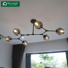 Đèn thả trang trí 6 bóng chao thủy tinh khói thân đen E27 THA6B VLTHTR-030