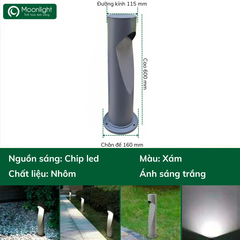 Đèn nấm sân vườn trụ tròn vát cạnh ở thân led 7W ánh sáng vàng 3000K IP65 VLNTNA-058