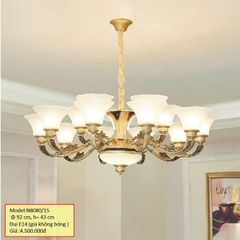 HT Đèn chùm hợp kim 15 tay, chao thủy tinh D920mm, h=430mm đui e14 (giá không bóng) N8080/15 HTCHHK-004-AB