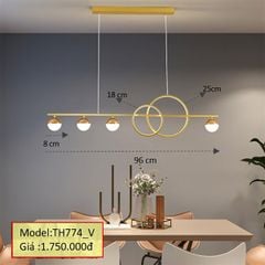 HT Đèn thả bàn ăn thân vàng kết hợp 2 vòng tròn D96cm TH774_V HTTHBA-005-YE