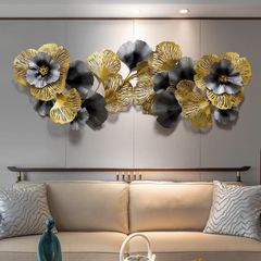 Decor treo tường trang trí phòng khách dải hoa lá màu vàng xám VLA0831