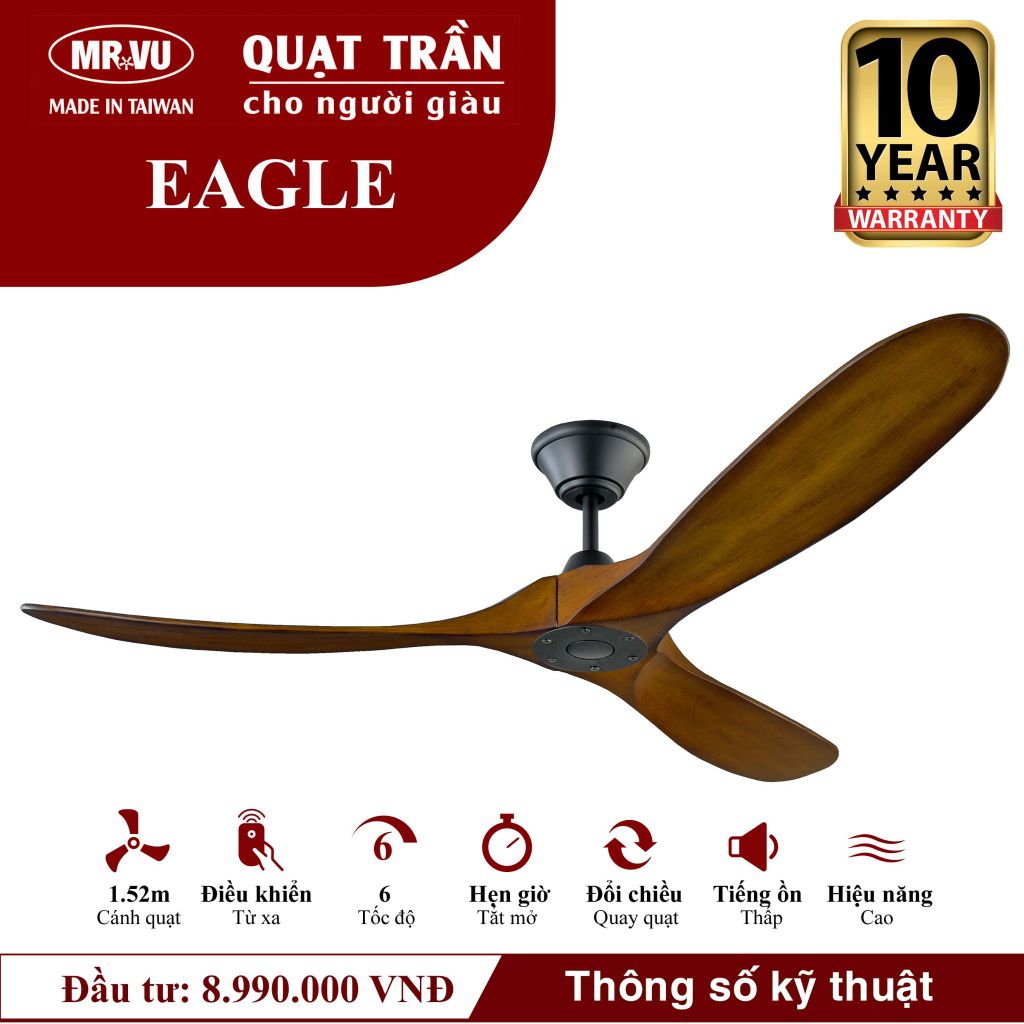 Quạt trần Mr.Vu EAGLE 3 cánh 1m52 30W DC