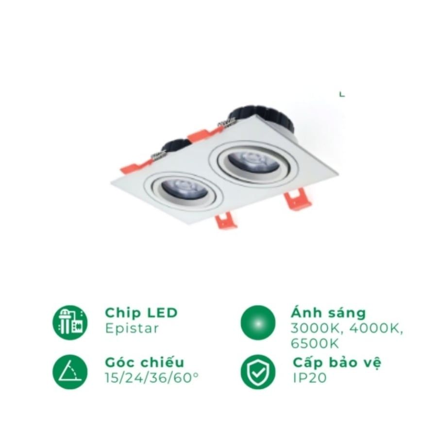 Chóa đèn led âm trần vuông đôi phẳng ELV ELV802E-M