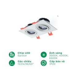 Chóa đèn led âm trần vuông đôi phẳng ELV ELV802E-M