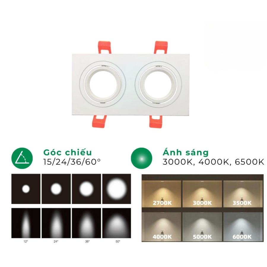 Chóa đèn led âm trần vuông đôi phẳng ELV ELV802E-M