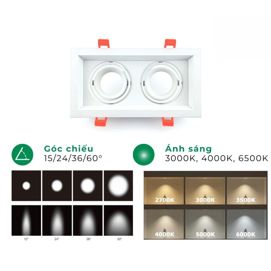 Chóa đèn led âm trần spotlight đôi ELV IP20 ELV802F