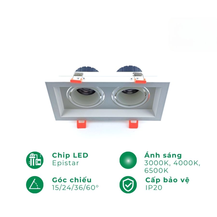 Chóa đèn led âm trần spotlight đôi ELV IP20 ELV802F