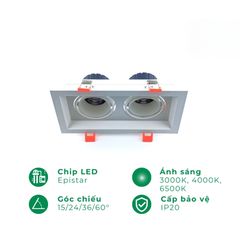 Chóa đèn led âm trần spotlight đôi ELV IP20 ELV802F