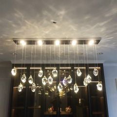 HT Đèn thả pha lê bàn ăn 18 quả D9*8cm 2 hàng so le, 10 led trên mâm, mâm D200*1200 3K HTK027 HTTHPL-016-AB