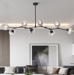 Đèn thả bàn ăn thủy tinh 8 tay chao khói thân đen TH8BONG VLTHBA-021