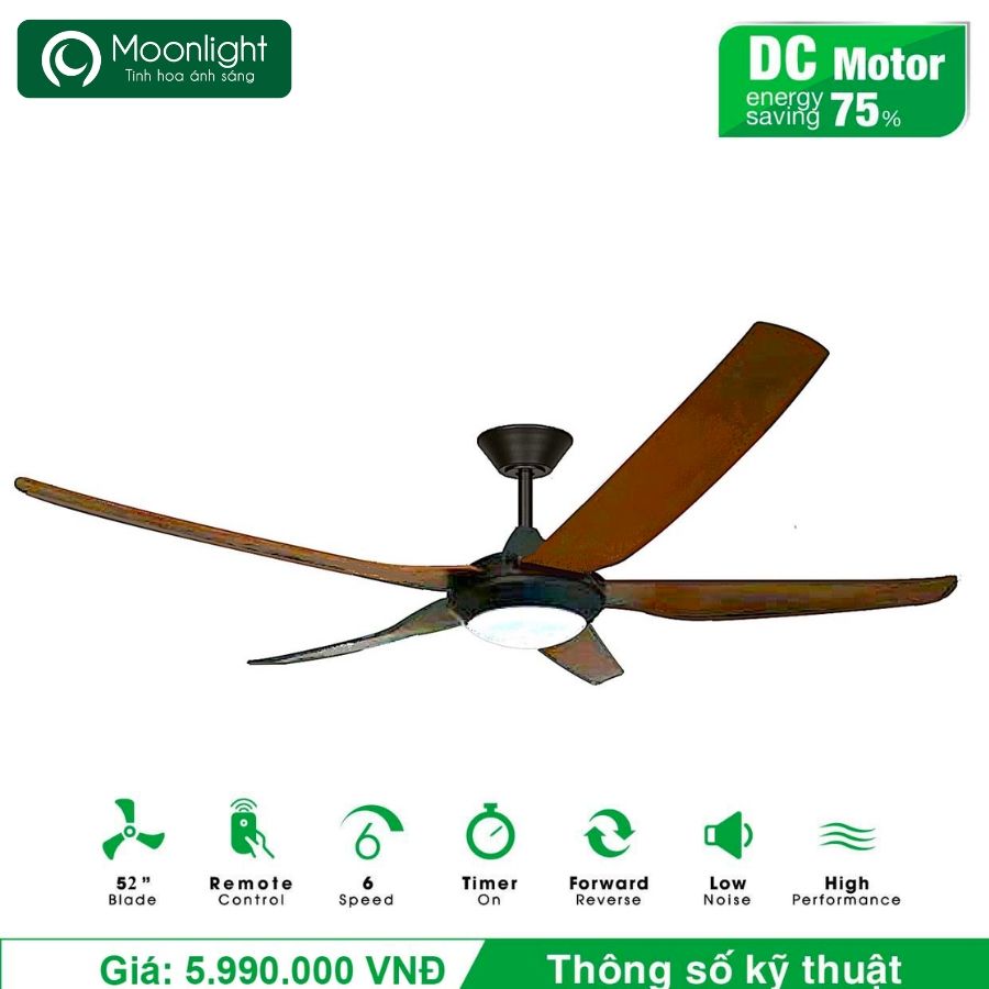 Quạt trần đèn Mr.Vu HALO 5 cánh 1m42 38W DC