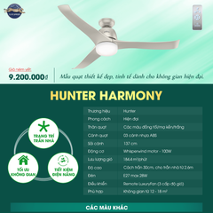 Quạt trần đèn Mỹ Hunter Harmony 3 cánh 137cm 100w AC